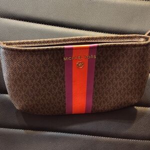 Michael Kors Brown Pouch with Vibrant Stripes